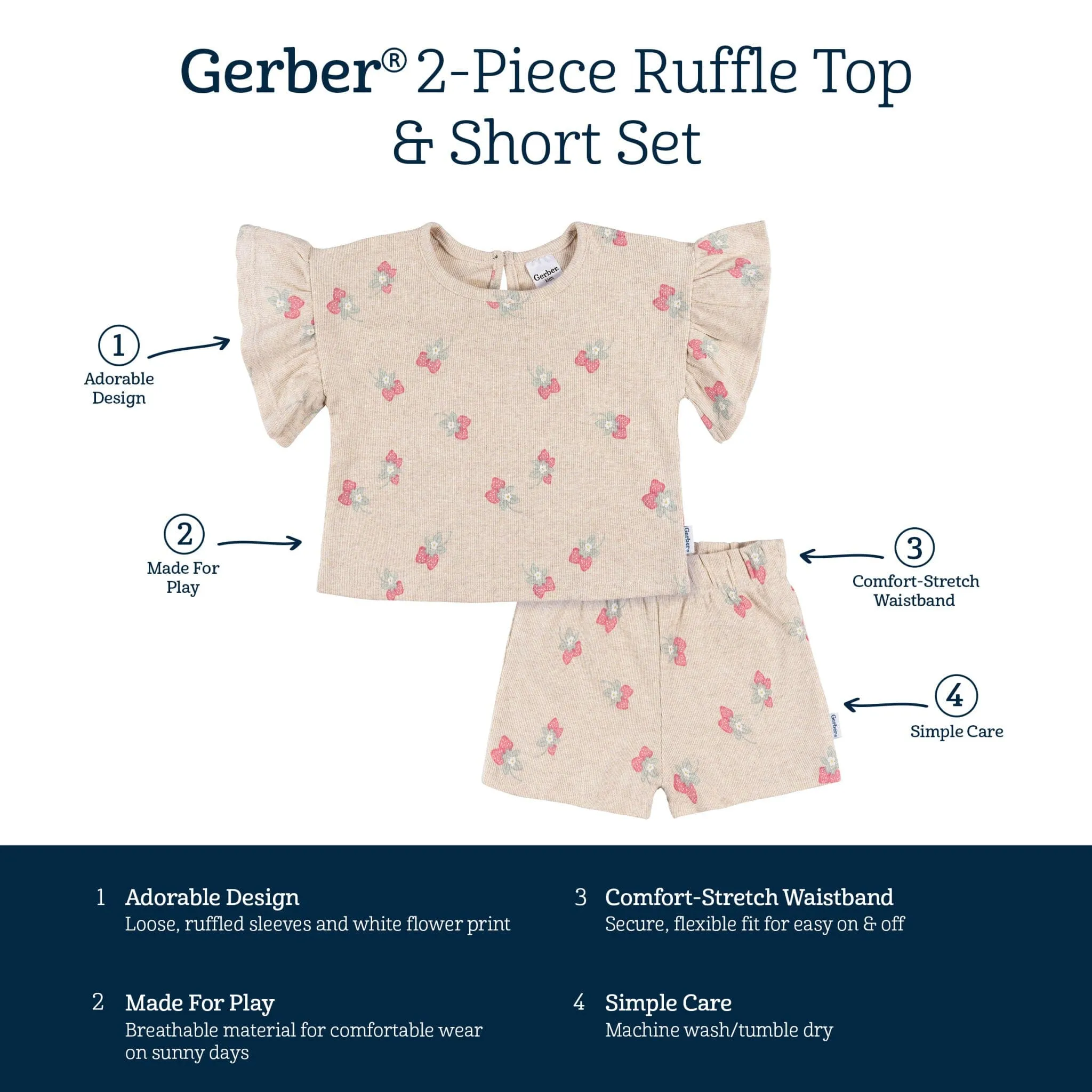 2-Piece Infant & Toddler Girls Heather Strawberry Shirt and Shorts Set