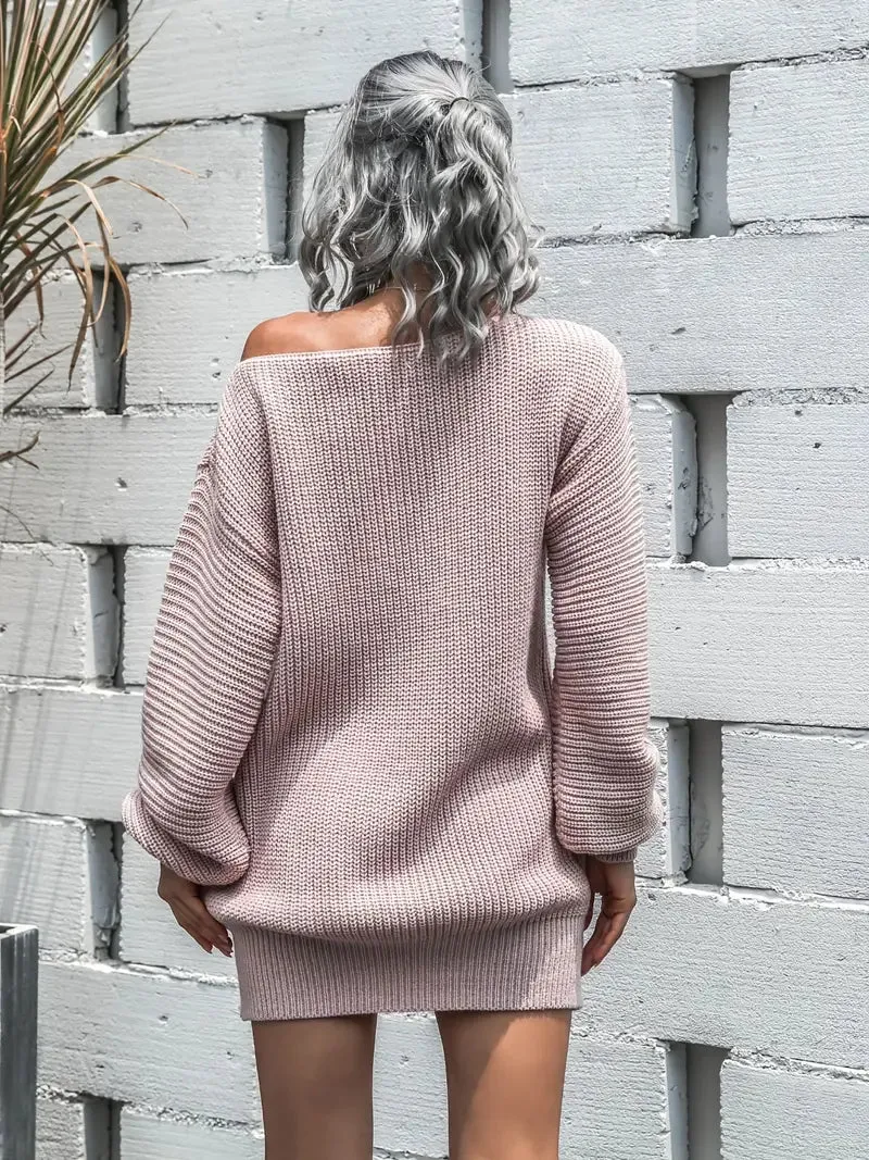 Amozae-nye outfits back to school dress  Loose Round Neck Solid Sweater Dress