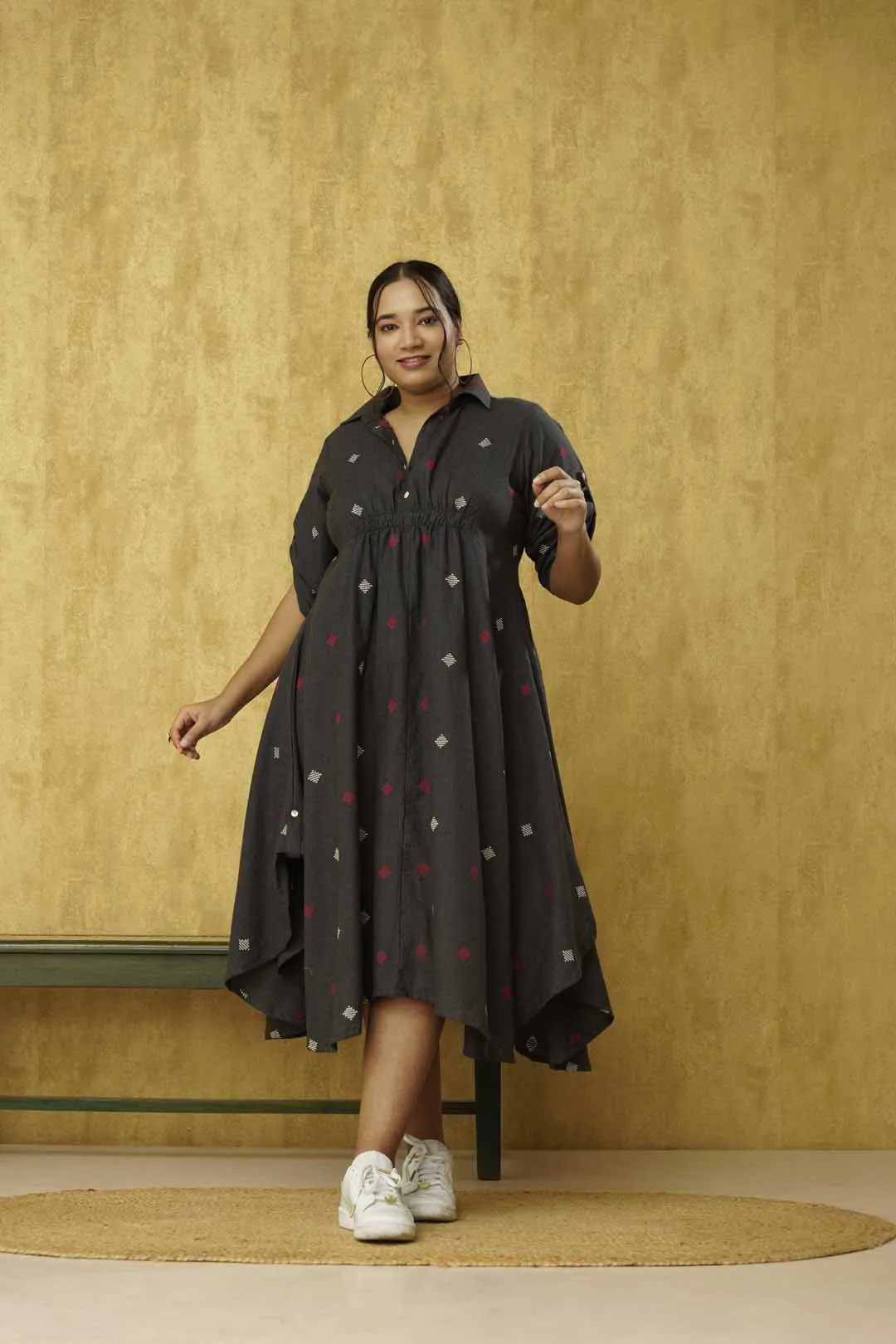 Breezy Black Jacquard Cotton Dress
