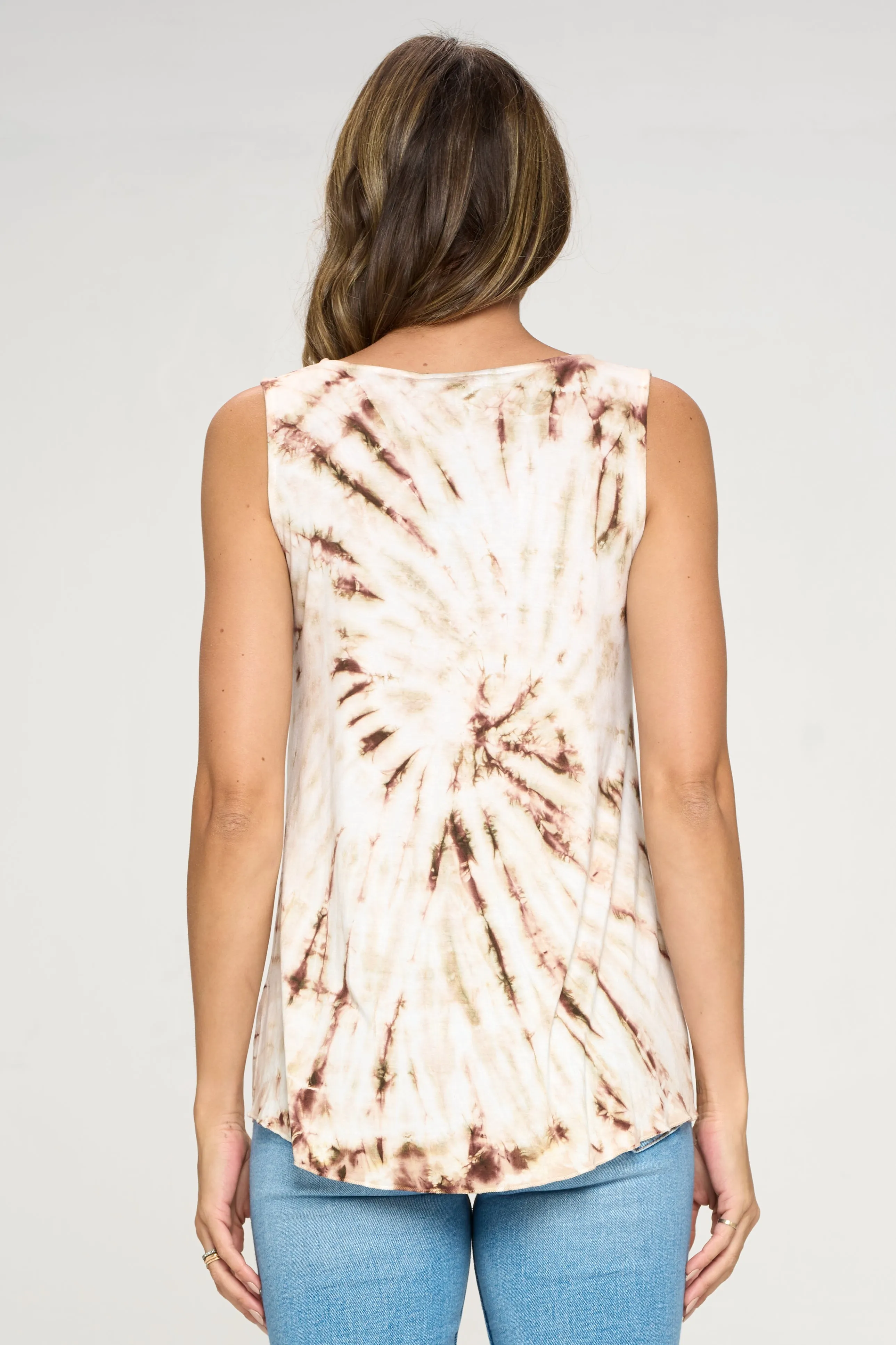 Brown Tie-Dye Peace Floral Tank Top