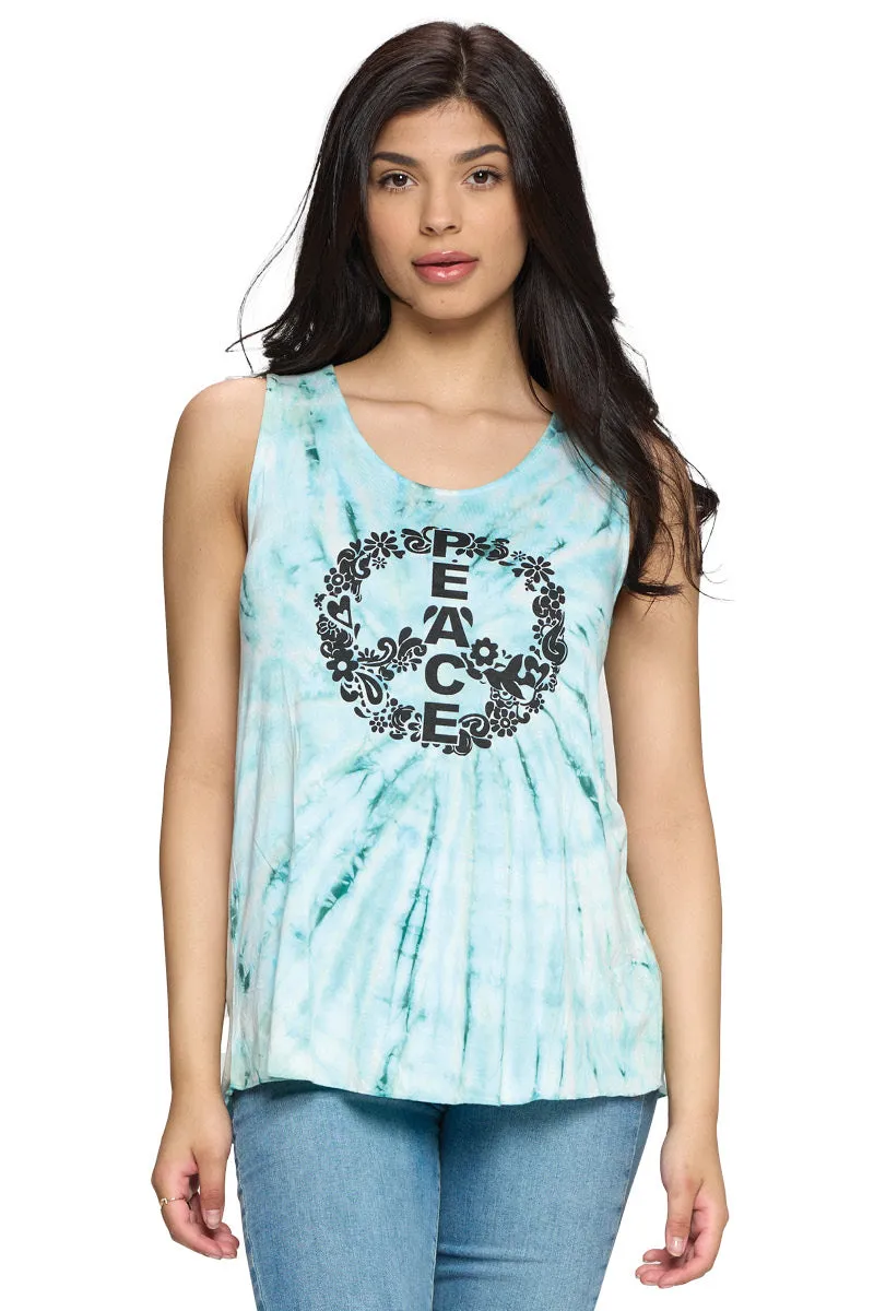Brown Tie-Dye Peace Floral Tank Top