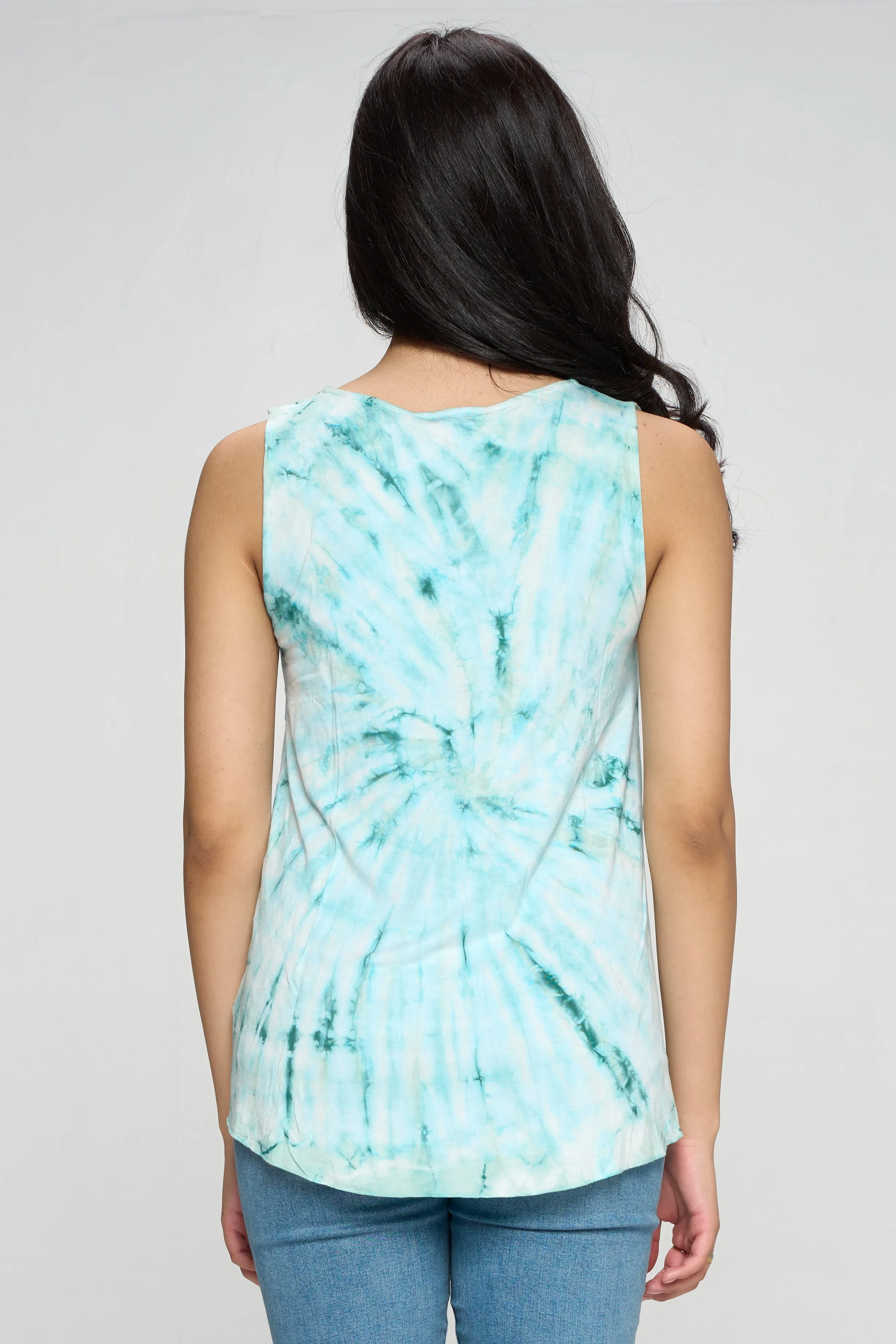 Brown Tie-Dye Peace Floral Tank Top