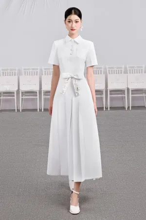 Candle A-line Collared Neck Cotton Midi Dress