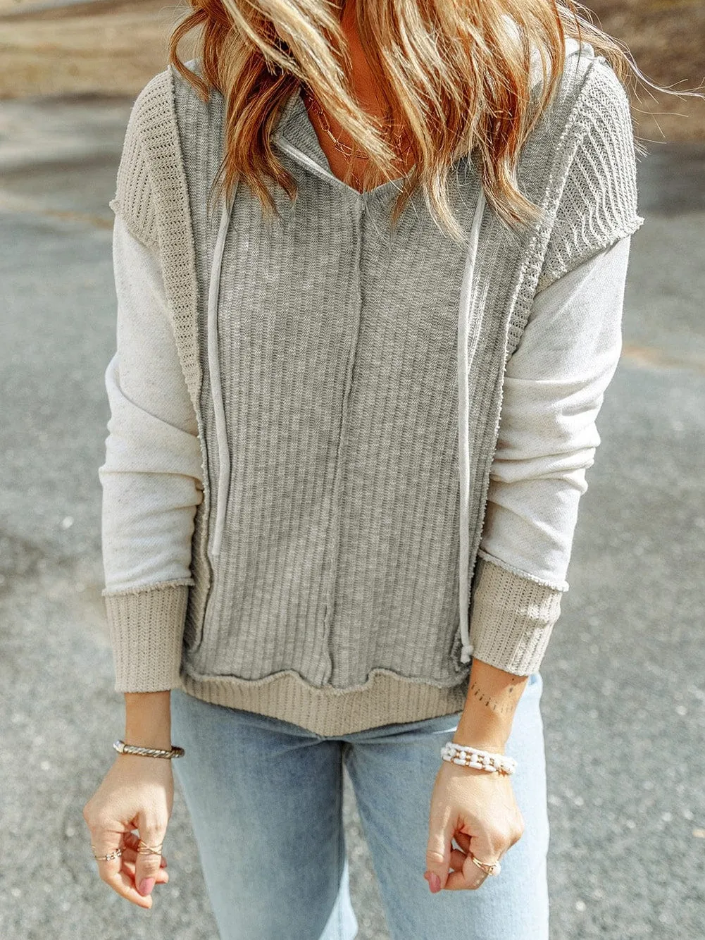 Casual Color Block Zip-Up Hooded Coat