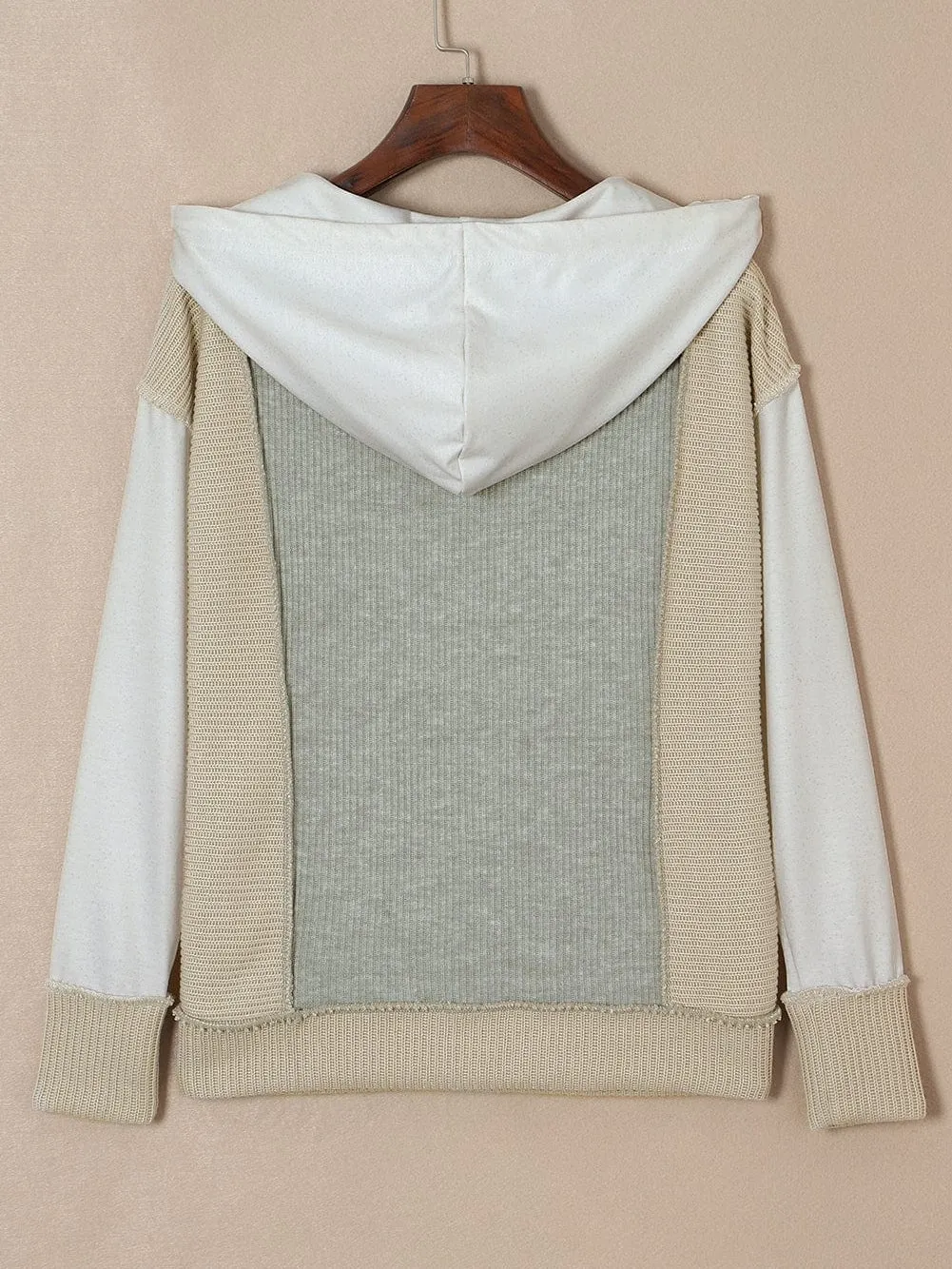 Casual Color Block Zip-Up Hooded Coat