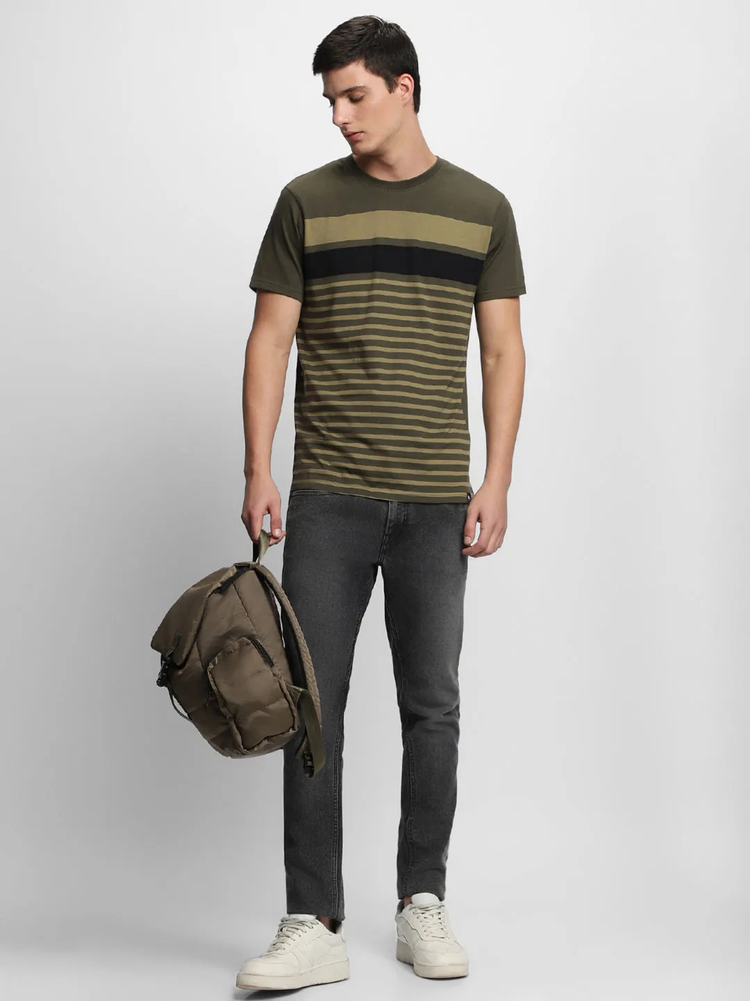 Dennis Lingo Round Neck Striped Slim Fit Cotton T-shirt
