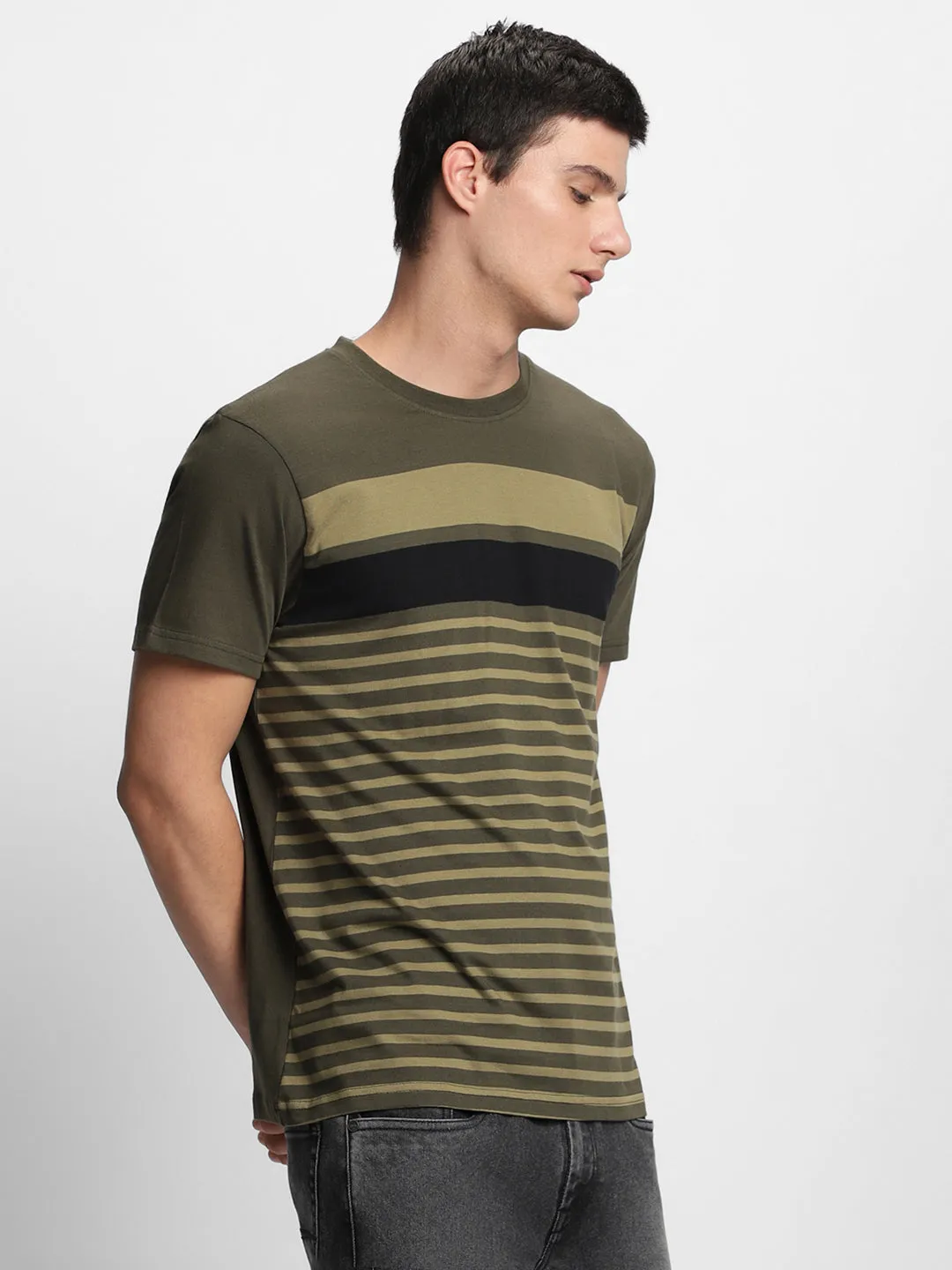 Dennis Lingo Round Neck Striped Slim Fit Cotton T-shirt