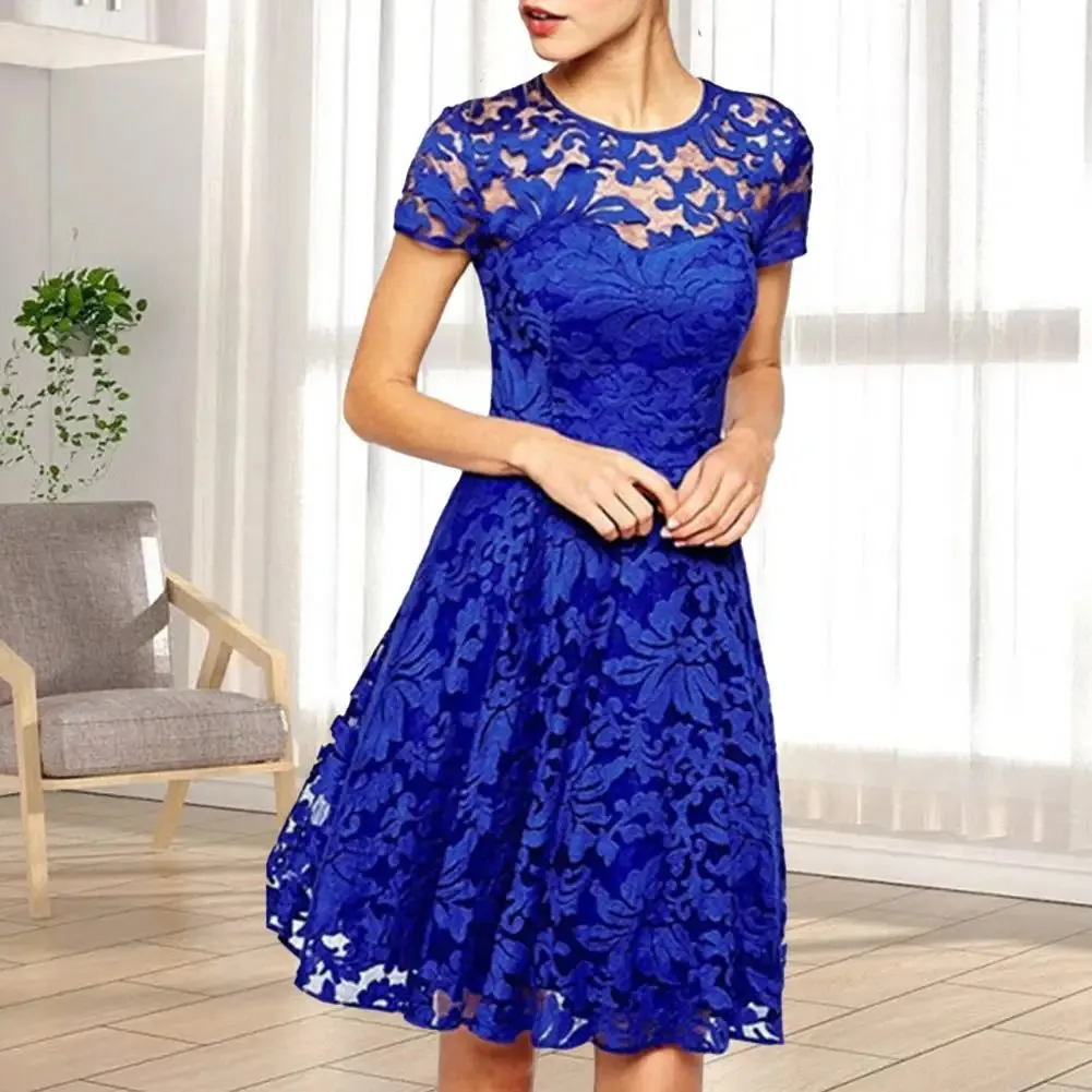 Elegant Plus Size Summer Mini Dress A-line Round Neck Style
