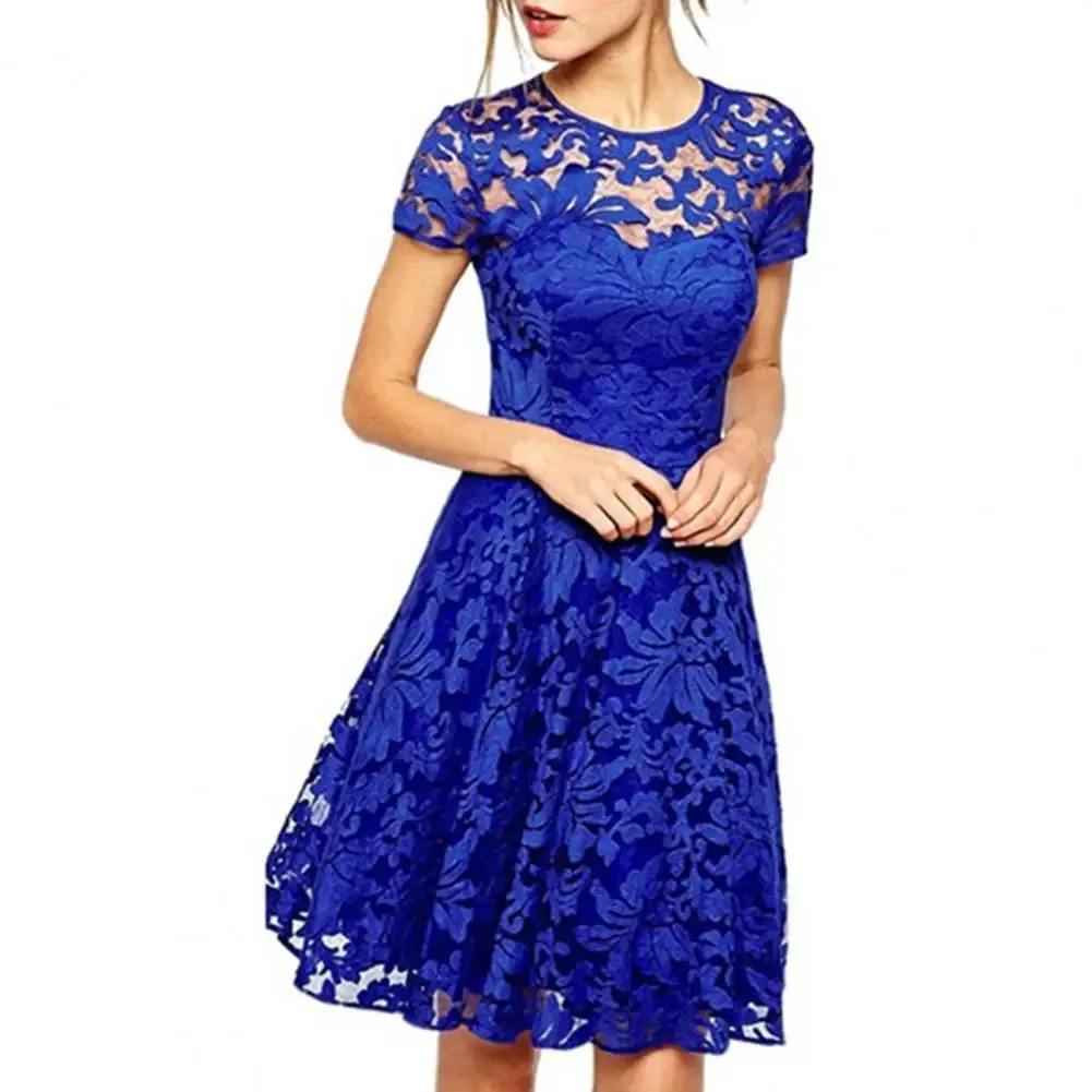 Elegant Plus Size Summer Mini Dress A-line Round Neck Style