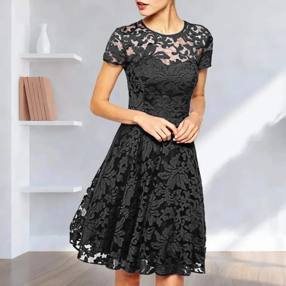 Elegant Plus Size Summer Mini Dress A-line Round Neck Style