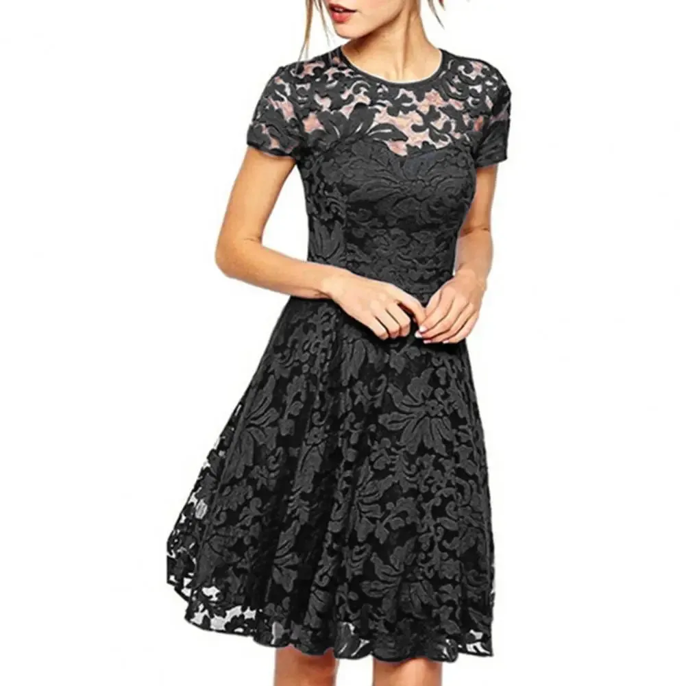 Elegant Plus Size Summer Mini Dress A-line Round Neck Style