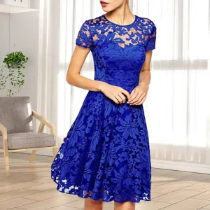 Elegant Plus Size Summer Mini Dress A-line Round Neck Style