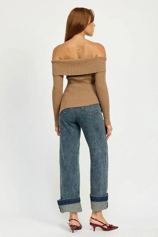 Emory Park Washed Denim Pants With Fold Over Detail