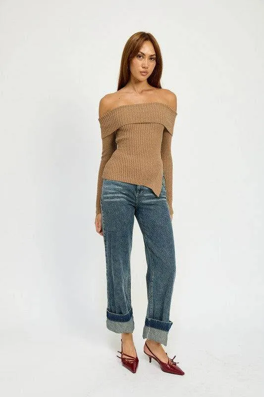 Emory Park Washed Denim Pants With Fold Over Detail