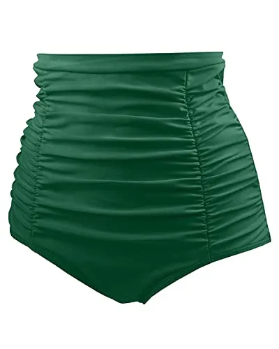 Fashionable High Waisted Swimsuit Bottom Tummy Control Ruched Swim Shorts-Emerald Green