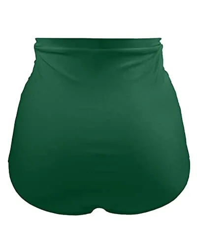 Fashionable High Waisted Swimsuit Bottom Tummy Control Ruched Swim Shorts-Emerald Green