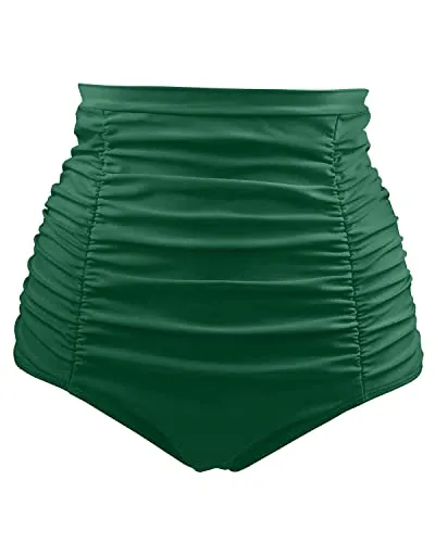 Fashionable High Waisted Swimsuit Bottom Tummy Control Ruched Swim Shorts-Emerald Green