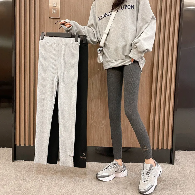 Gray Women Outdoor Summer Thin High Waist Stretchable Slim Fit Fitted Pants Leggings