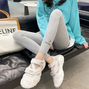 Gray Women Outdoor Summer Thin High Waist Stretchable Slim Fit Fitted Pants Leggings