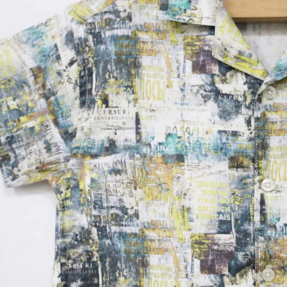 Grey Abstract Printed Shirt With Shorts Co-Ord Set