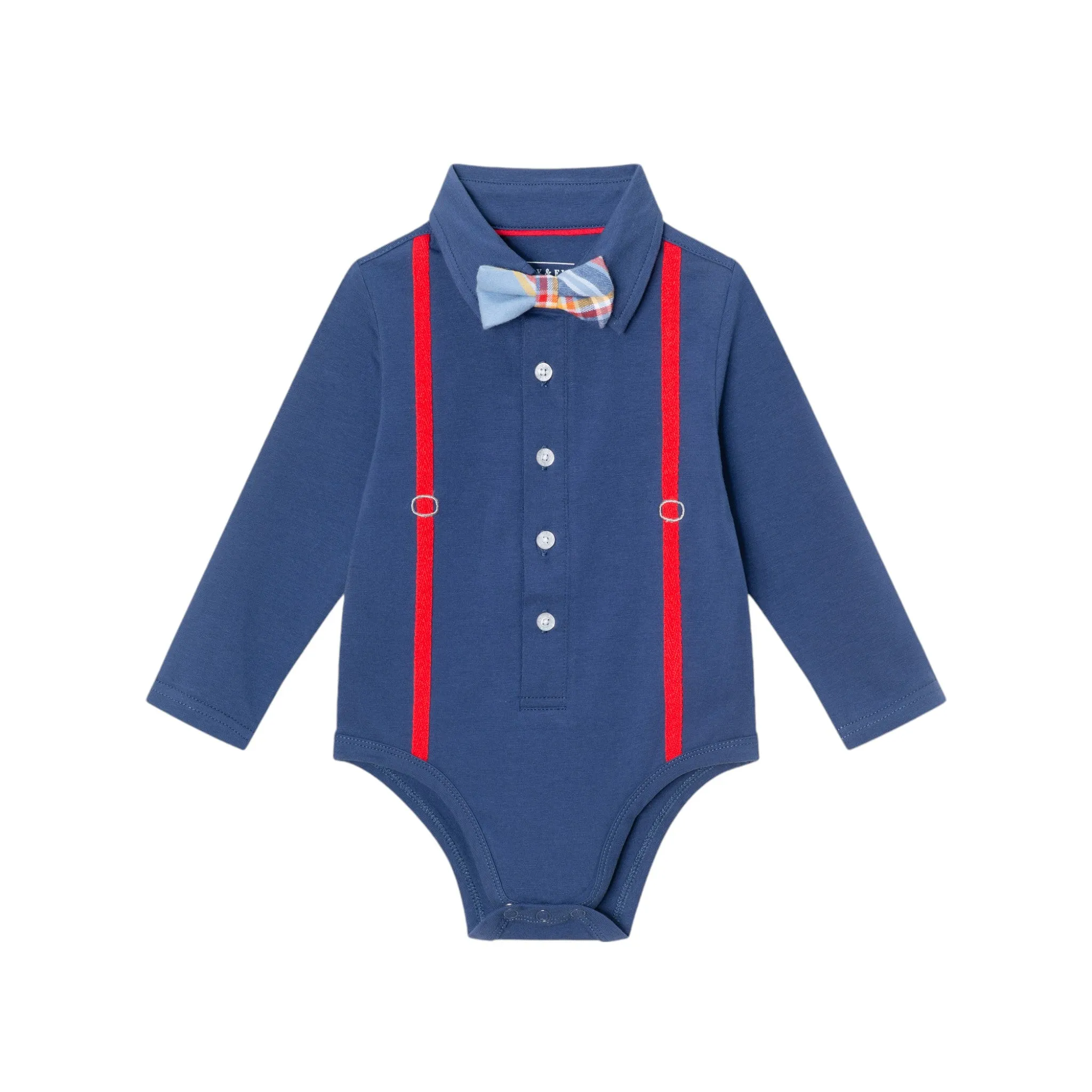 Infant 2-Piece Suspender Shirtzie® & Faux Denim Terry Pant Set | Navy