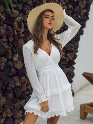 Long Sleeve Ruffle Strappy Short Dress