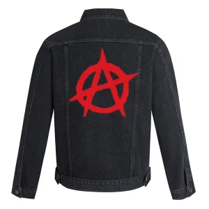 Mens Anarchy Print Graphic Button Up Denim Jacket