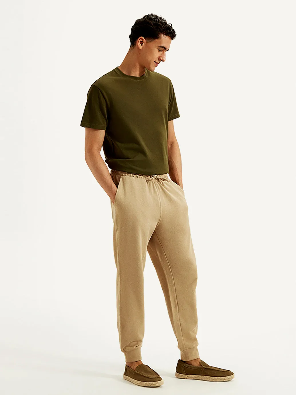 Men's Beige Solid Utility Joggers