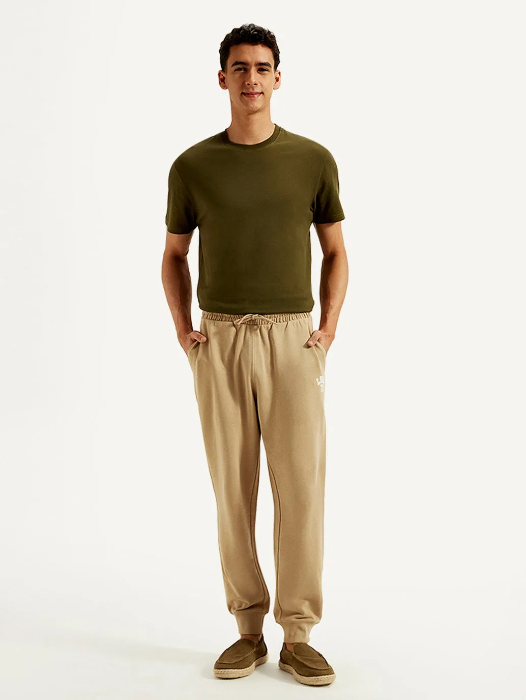 Men's Beige Solid Utility Joggers