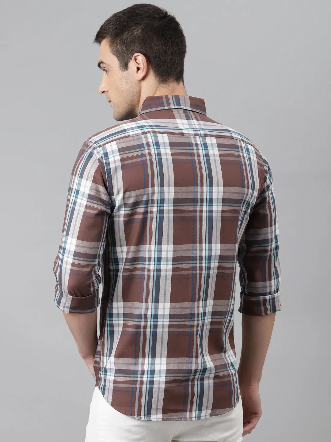 Men's Checkered Slim Fit Cotton Casual Shirt With Spread Collar