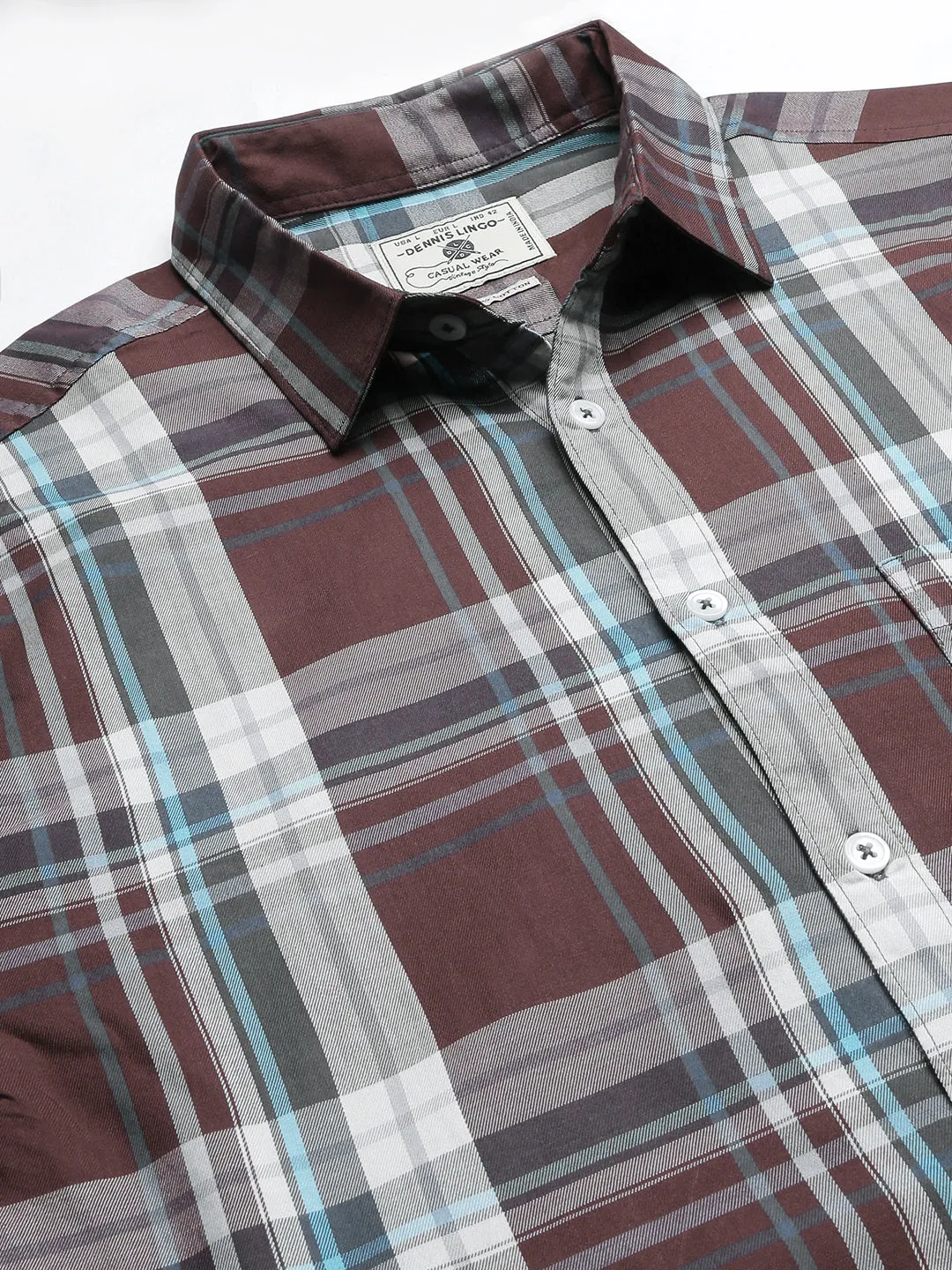 Men's Checkered Slim Fit Cotton Casual Shirt With Spread Collar