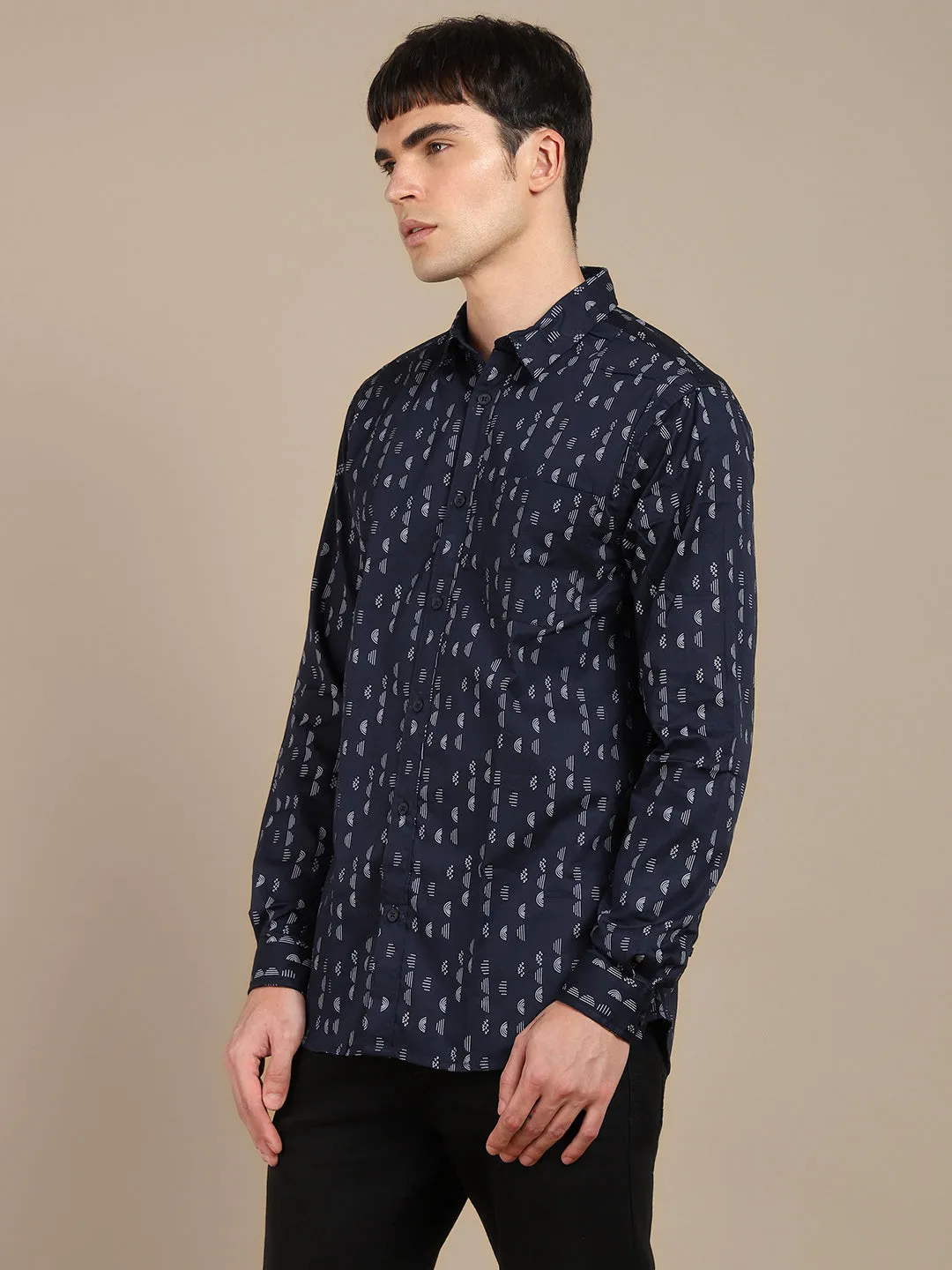 Men's Conversational Printed Pure Cotton Casual Slim Fit Shirt