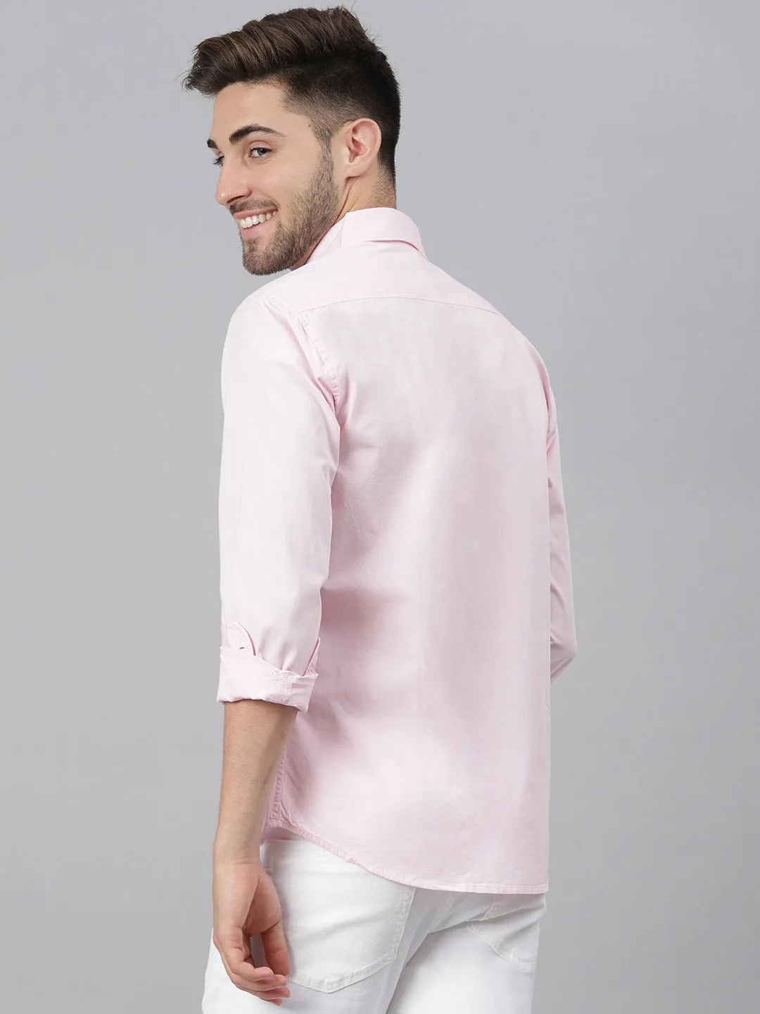 Men's Cotton Pink Solid Casual Shirt