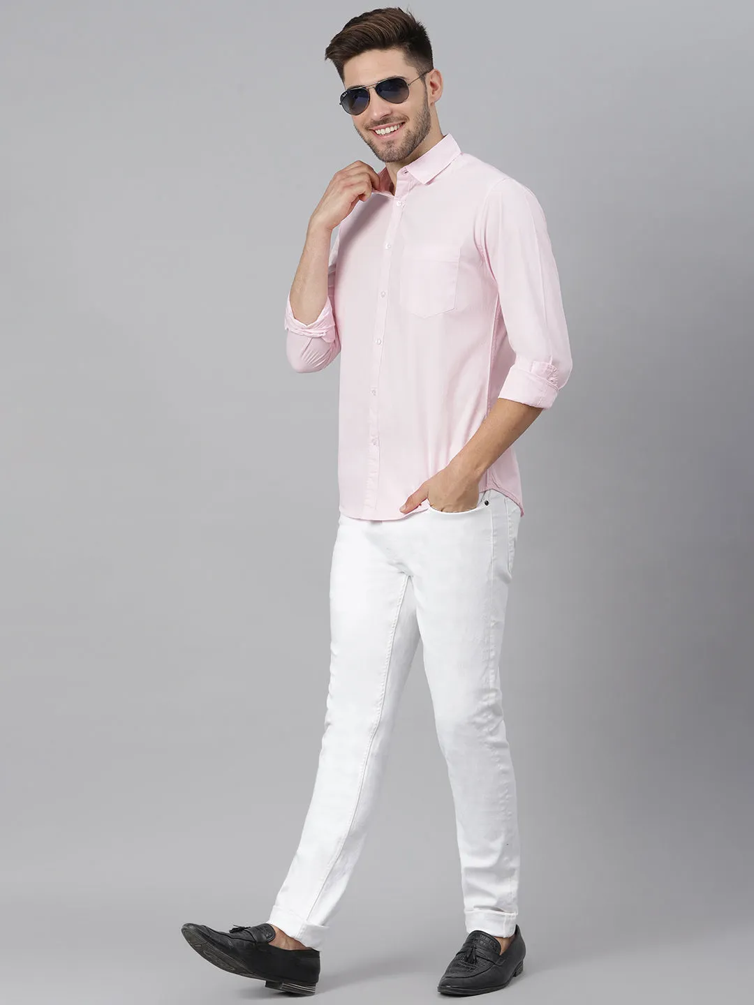 Men's Cotton Pink Solid Casual Shirt