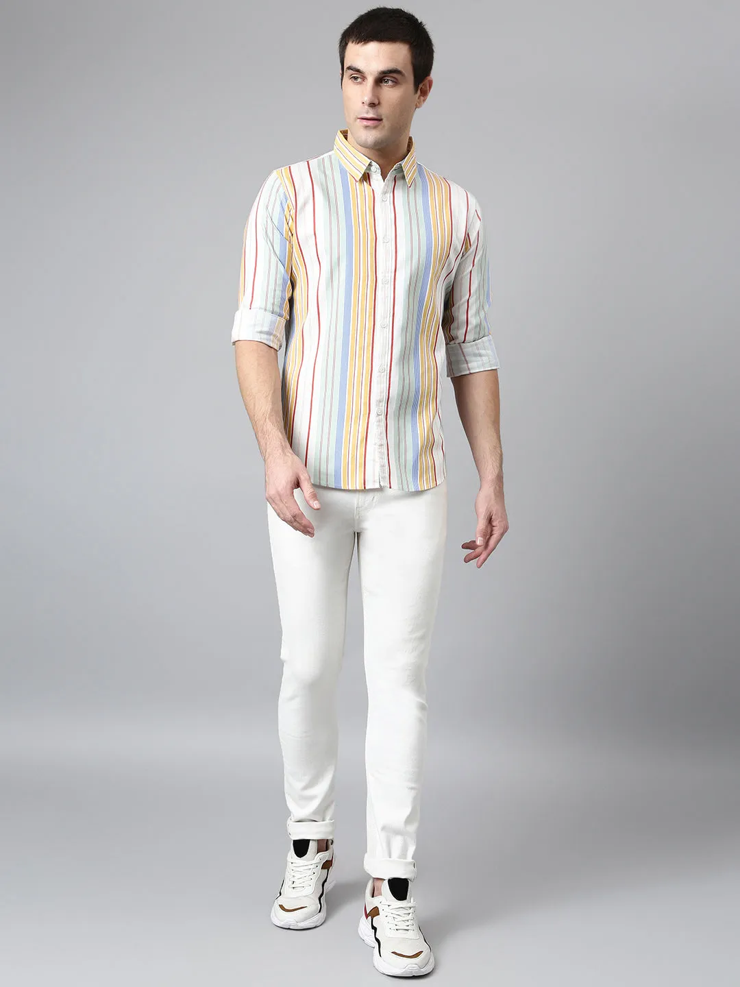 Men's Cotton Printed Yellow Slim Fit Casual Shirt