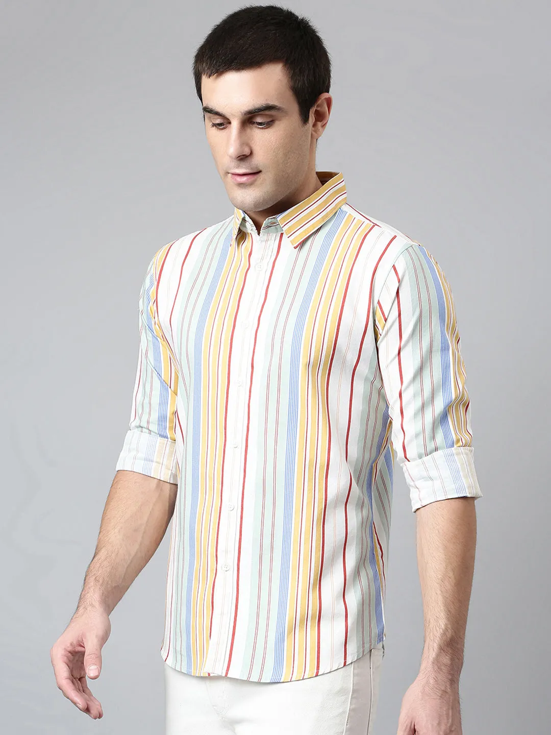 Men's Cotton Printed Yellow Slim Fit Casual Shirt