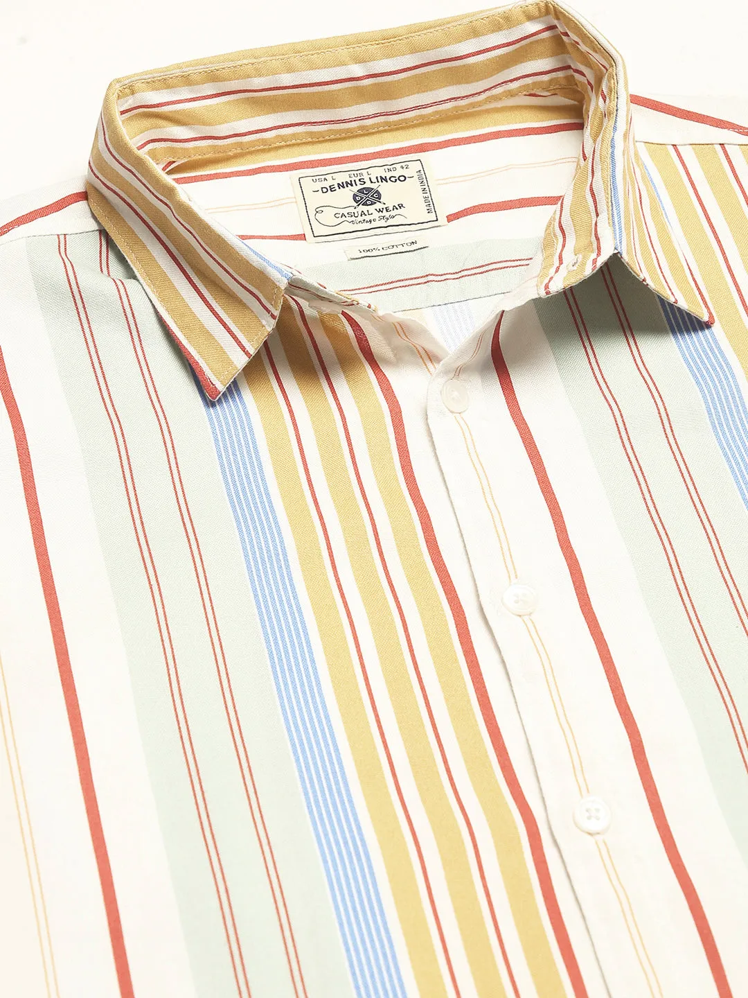 Men's Cotton Printed Yellow Slim Fit Casual Shirt
