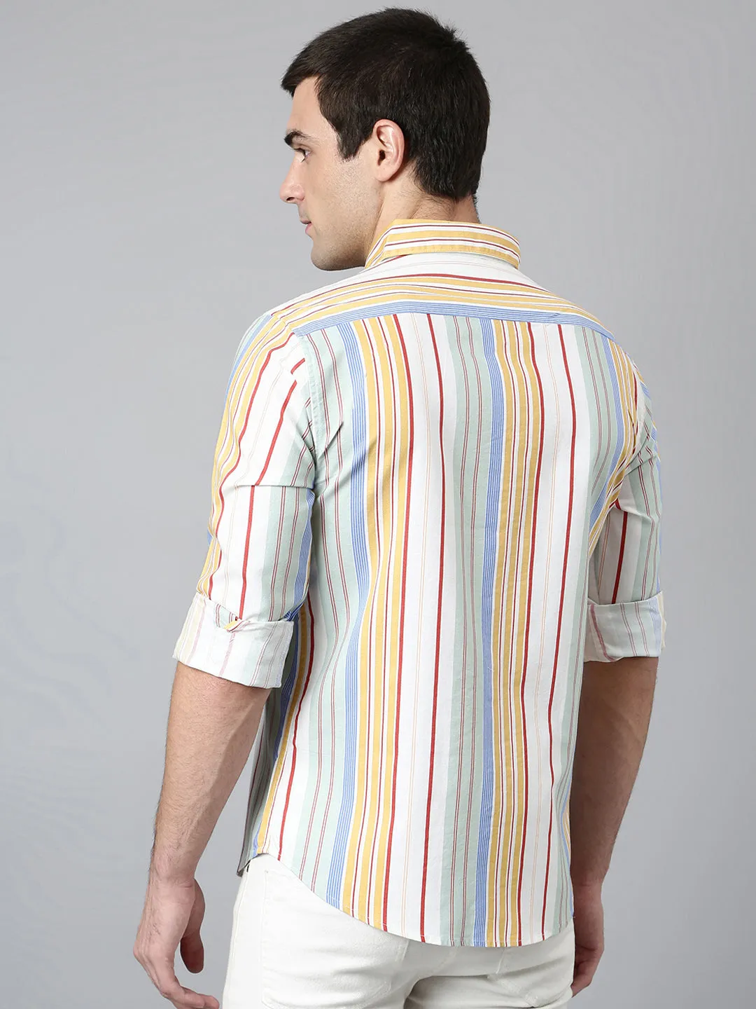 Men's Cotton Printed Yellow Slim Fit Casual Shirt