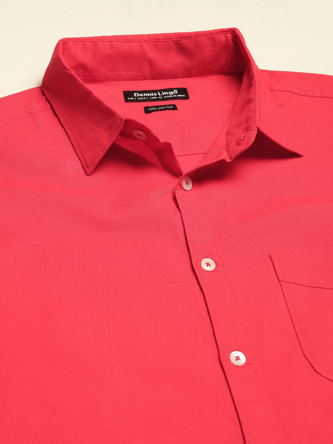Men's Cotton Solid Red Slim Fit Casual Shirt