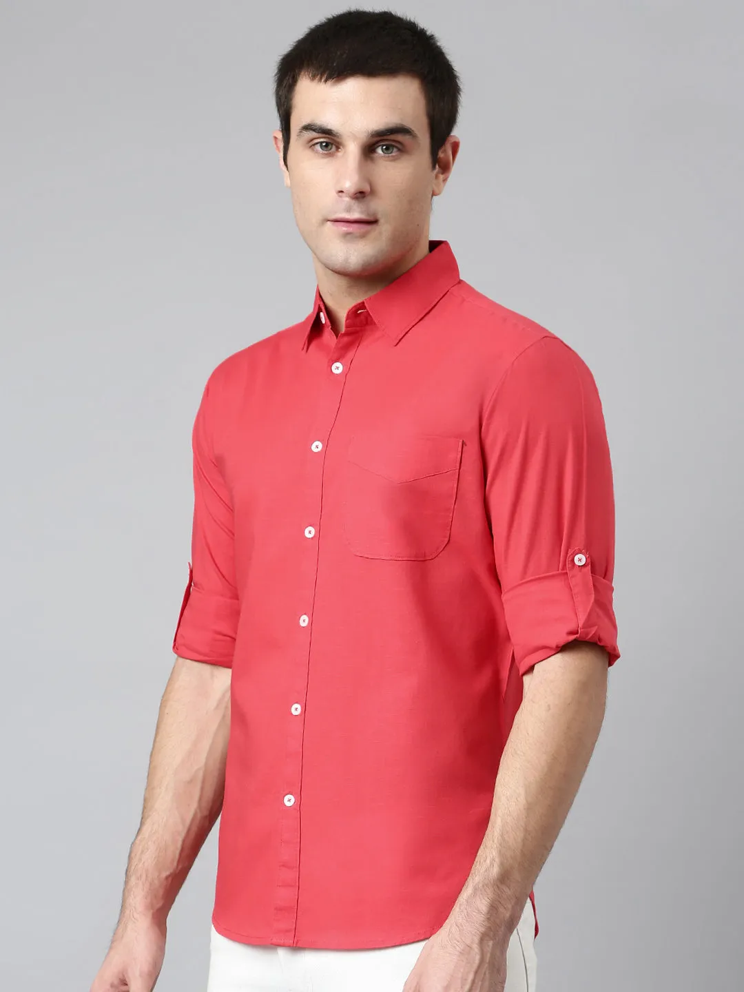 Men's Cotton Solid Red Slim Fit Casual Shirt