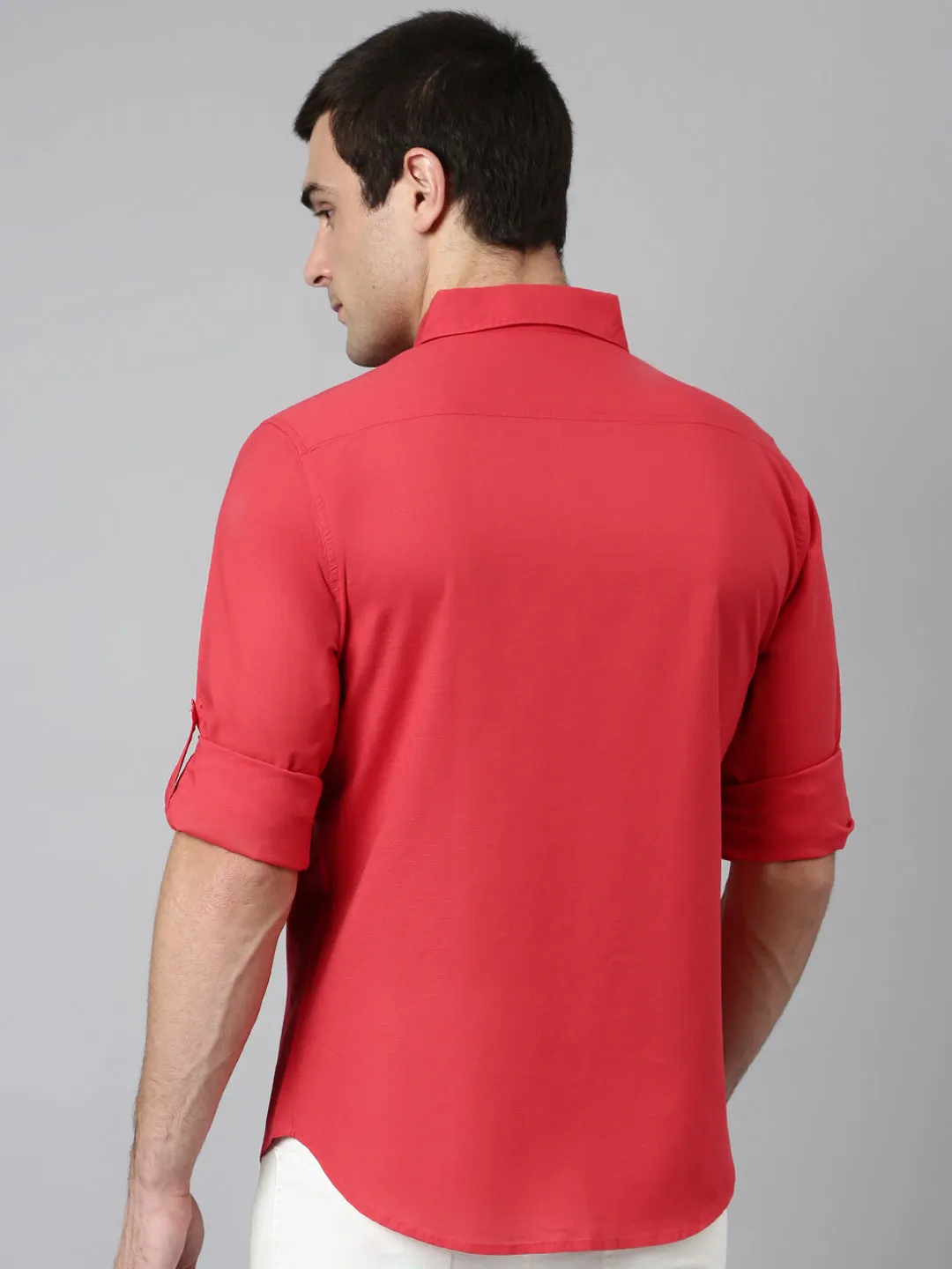 Men's Cotton Solid Red Slim Fit Casual Shirt