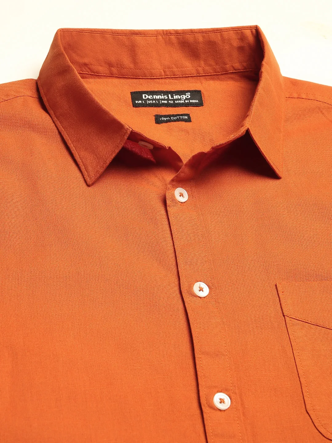 Men's Cotton Solid Rust Slim Fit Casual Shirt