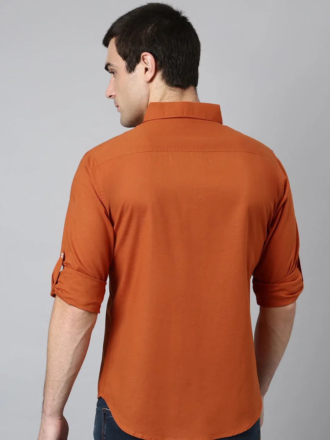 Men's Cotton Solid Rust Slim Fit Casual Shirt