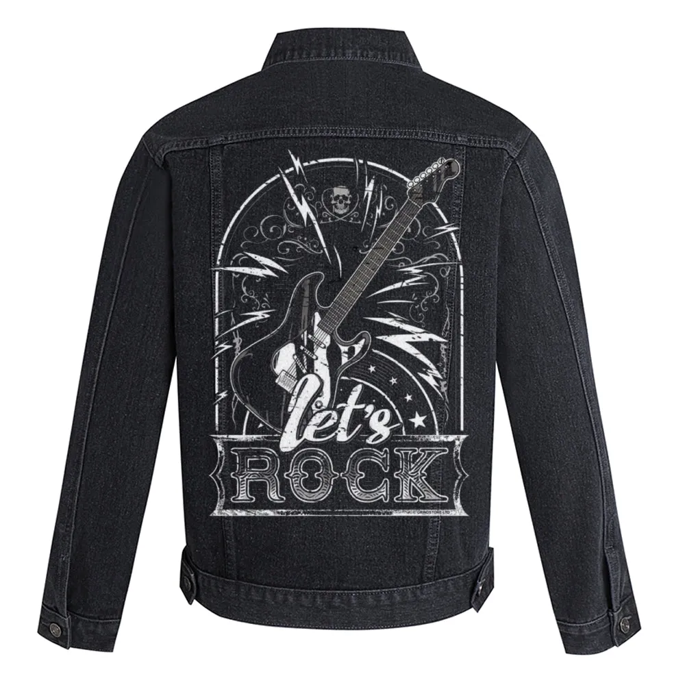 Mens Let's Rock Graphic Button Up Denim Jacket
