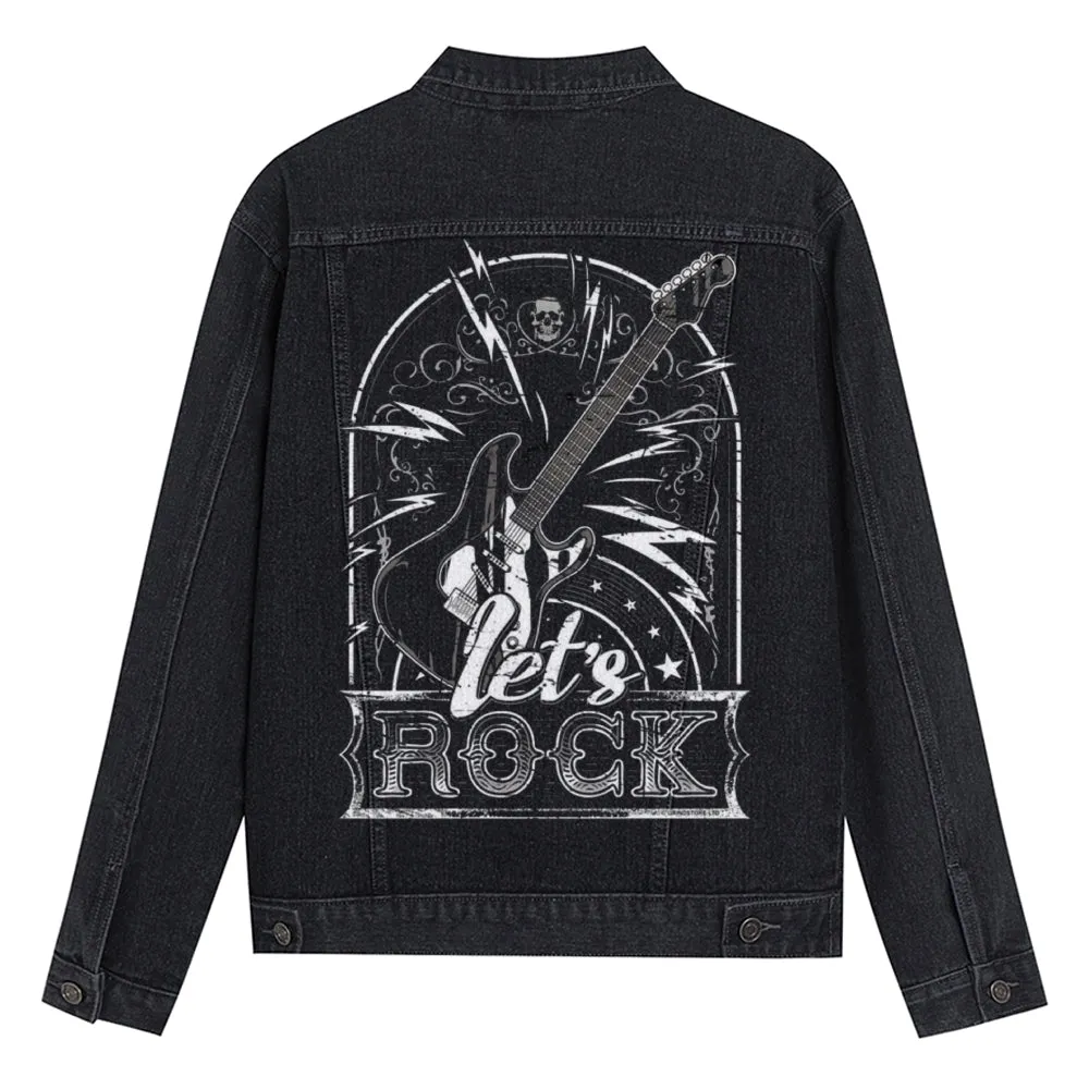 Mens Let's Rock Graphic Button Up Denim Jacket