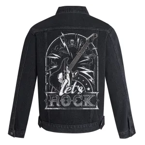 Mens Let's Rock Graphic Button Up Denim Jacket