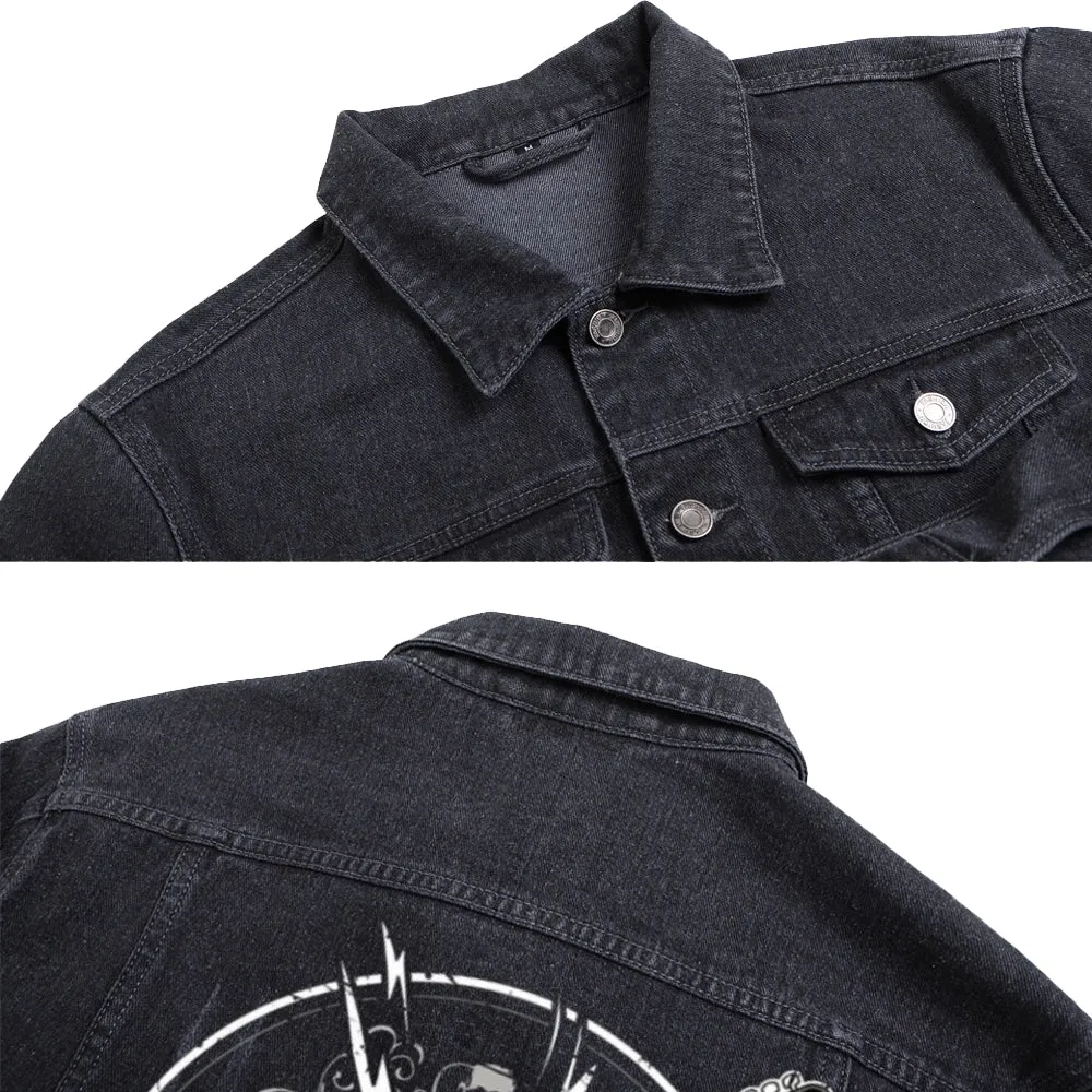 Mens Let's Rock Graphic Button Up Denim Jacket