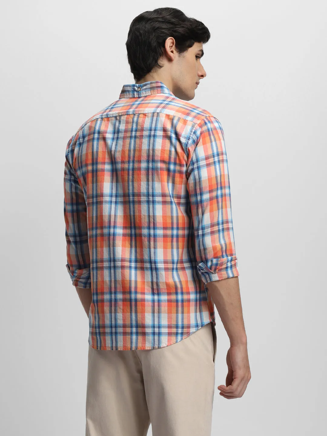 Men's Slim Fit Tartan Checks Opaque Pure Cotton Casual Shirt