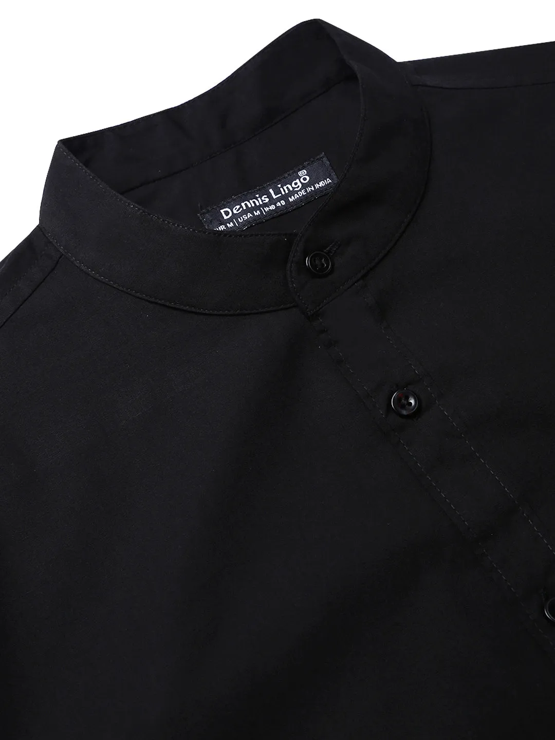 Men's Solid Black Slim Fit Cotton Casual Shirt