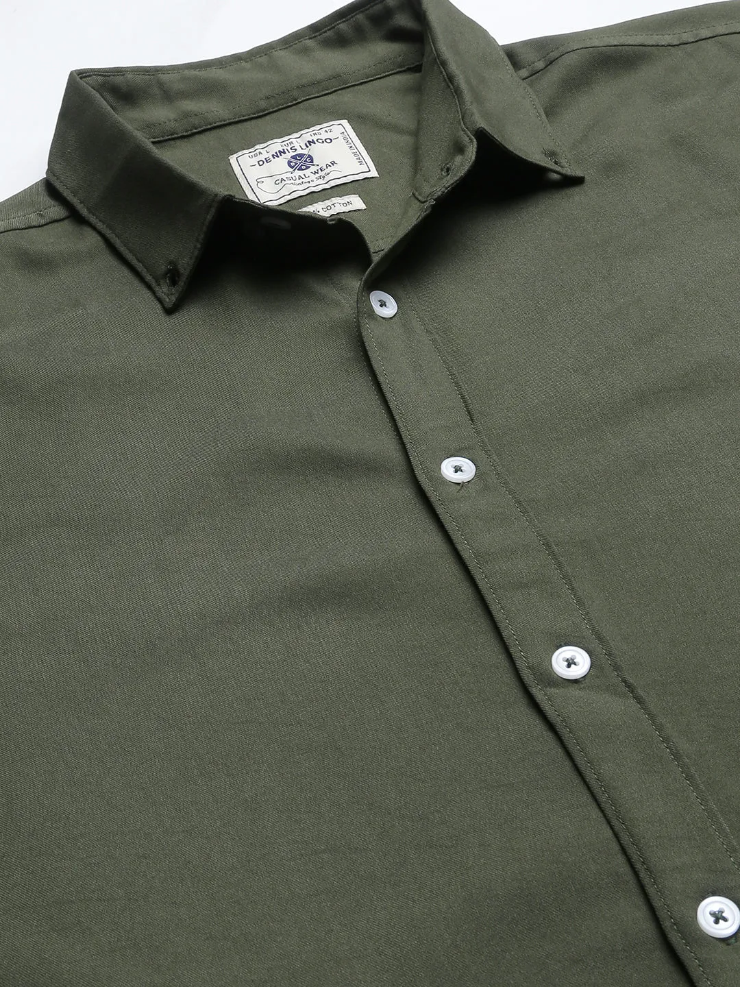 Men's Solid Olive Slim Fit Cotton Casual Shirt
